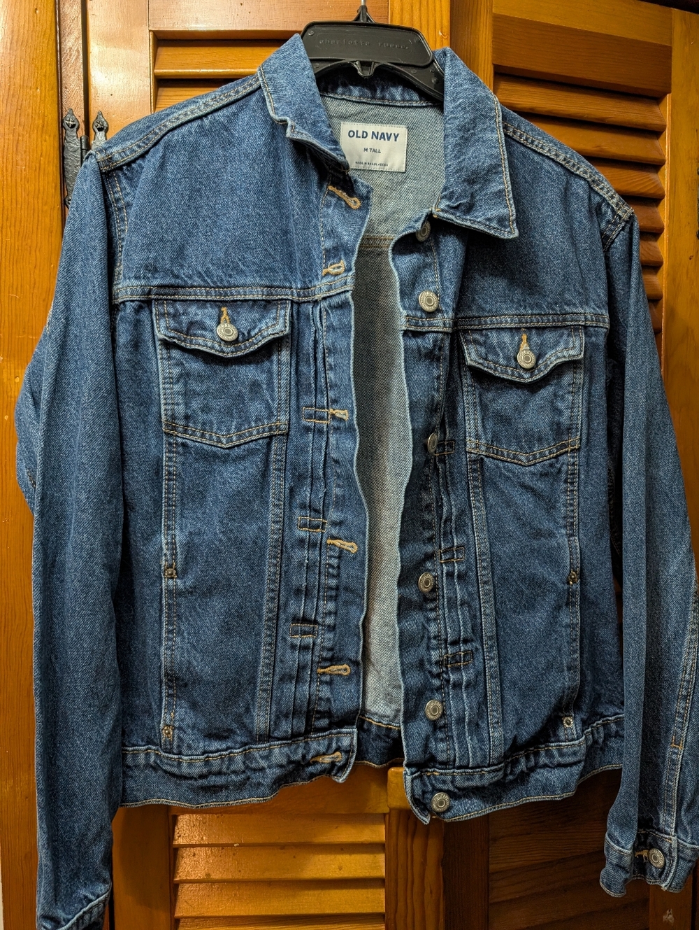 Old Navy Denim Jacket Womens Medium Tall Blue Jean Trucker 100% Cotton